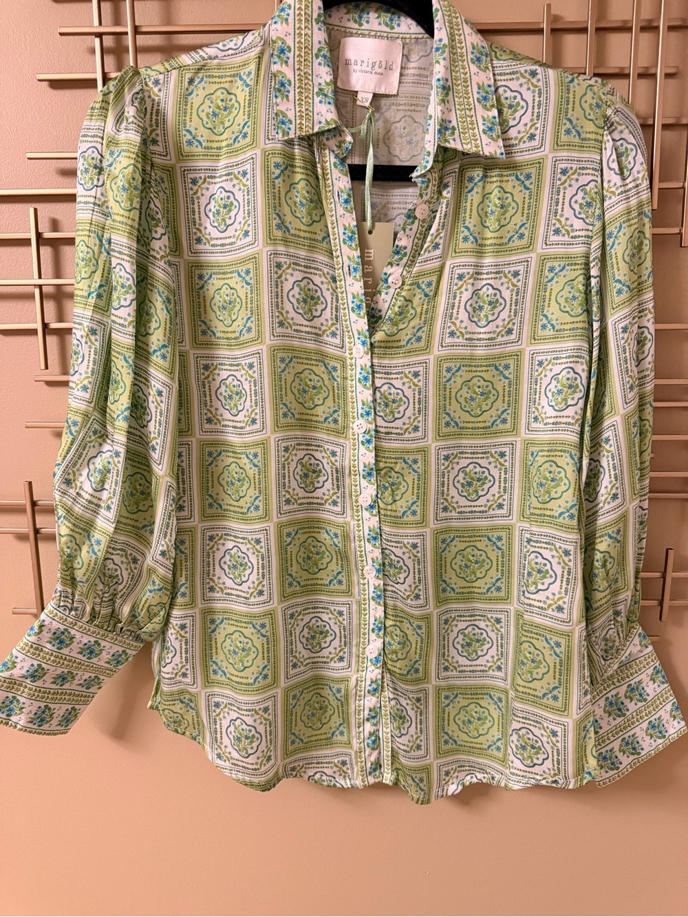 Marigold Green Tile-Print Button-Down Shirt